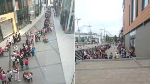 Greg Robertson Queues at The Centre in Livingston, West Lothian, Scotland