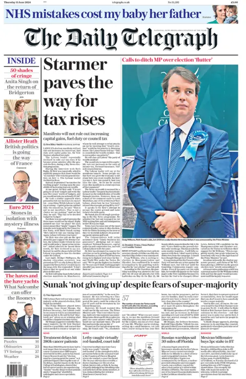 Daily Telegraph headline: "Starmer paves the way for tax rises"