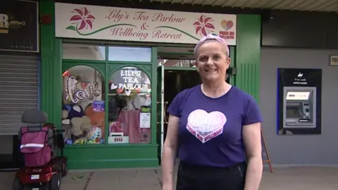 BBC Teresa Farrell in front of Lily's