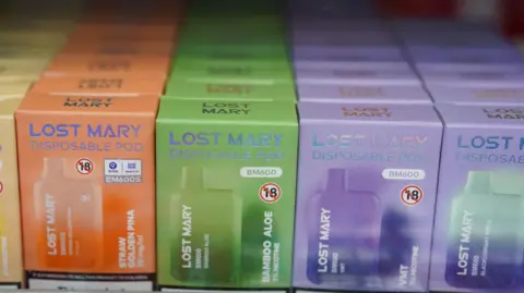 Boxes of disposable vapes called Lost Mary.