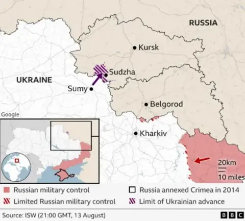 Map of Ukraine's incursion into Russia