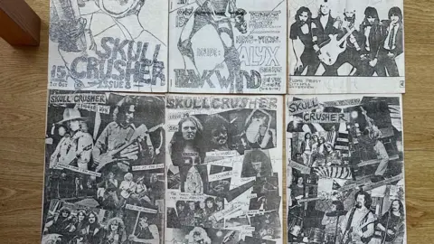 A collage of black and white fanzine covers.