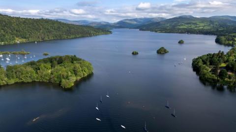 A drone view of Lake Windermere