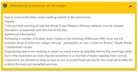 GWR Warning on GWR website