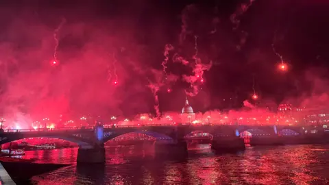 Josh Bentley Fireworks being released from Southwark bridge