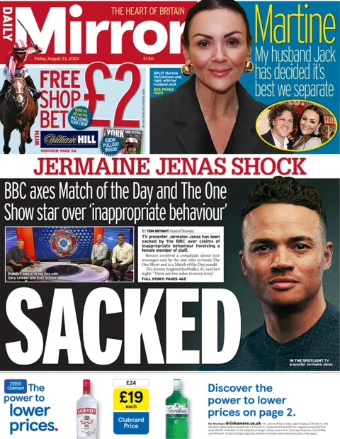 Front page of the Daily Mirror, August 23 