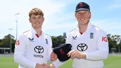Thomas Rew (left) and James Rew (right) during a match for England Lions