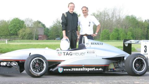 Nick Edginton (right) and Alex Thornton standing by a racing car