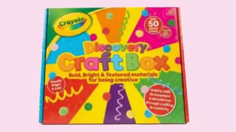 A Crayola Discovery Craft Box with a pale pink background. 