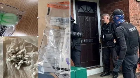 North Yorkshire Police Composite image of police raid, drugs and cash