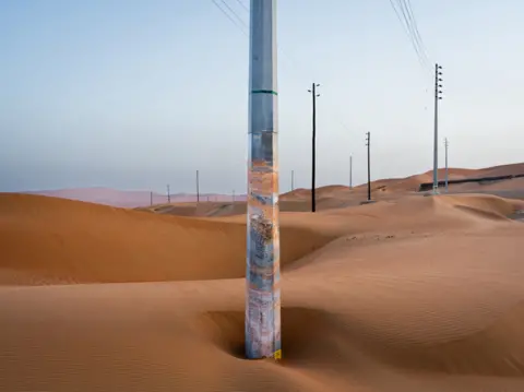 James Deavin A telegraph pole stands in desert sand