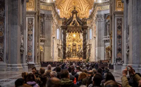 Getty Images The body of Pope Emeritus Benedict XVI lies in state ahead of his funeral