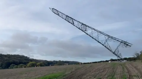 Pylon being felled