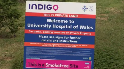 University Hospital of Wales car park sign