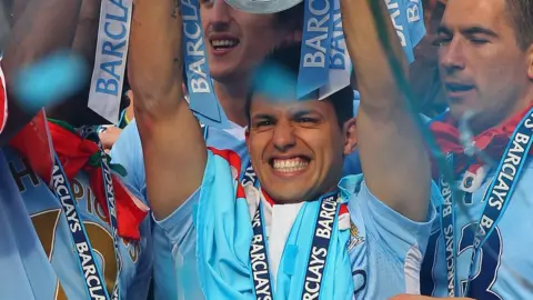 Getty Images Aguero celebrates Premier League title win in 2012