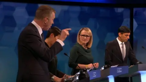 BBC Adam Price (left) challenges Rebecca Long-Bailey (second from right)