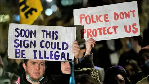 PA Media Demonstrators take part in a "Kill The Bill" protest against The Police, Crime, Sentencing and Courts Bill, on College Green, Westminster, as the bill is considered in the House of Lords.