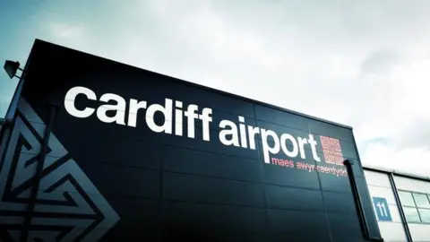 A view of the front of the Cardiff Airport building