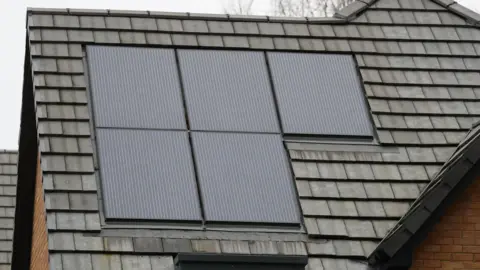 A general view of solar panels installed on a home's roof.