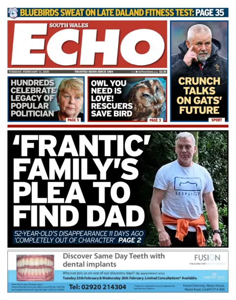 South Wales Echo The front page of the South Wales Echo