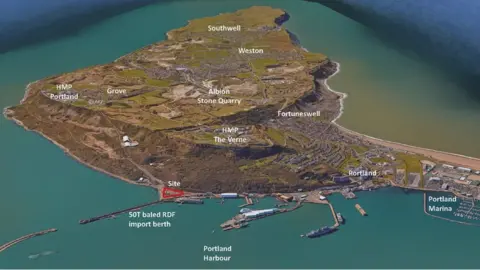 Powerfuel Portland / Google Aerial view of Portland showing the location of the proposed power plant