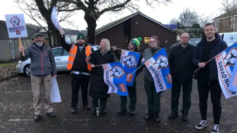 BBC Striking staff at Carmarthen Ambulance Station