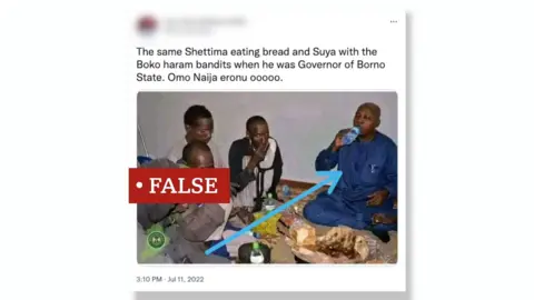 Twitter Tweet associates APC vice presidential candidate Kashim Shettima with Boko Haram; instead he was having a meal with Fulani parents