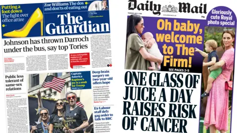The Guardian and Daily Mail front pages