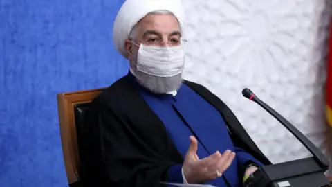 EPA Iranian President Hassan Rouhani speaks during a meeting in Tehran, Iran (8 November 2020)