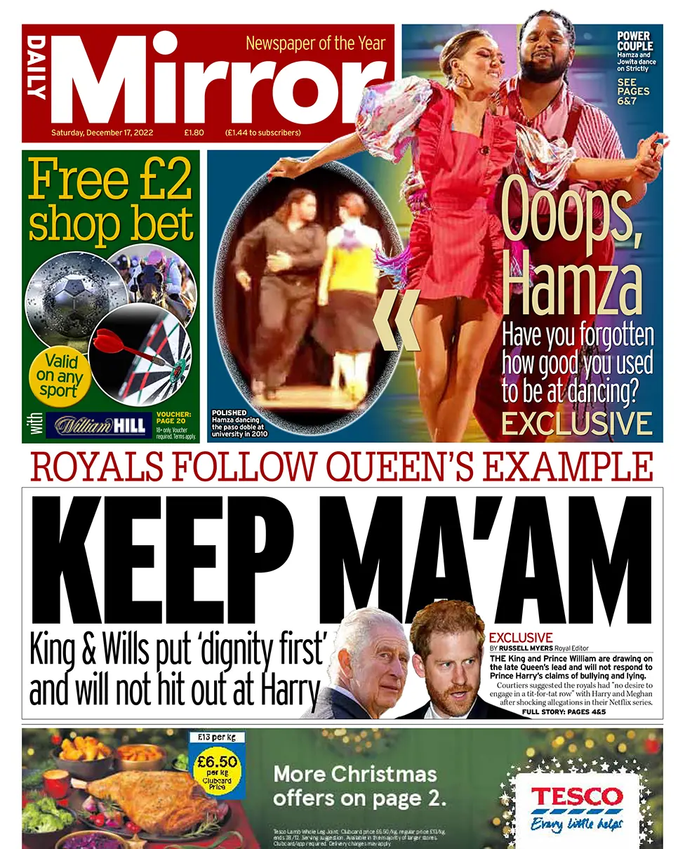Daily Mirror Front Page 16/12