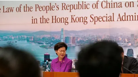 AFP Hong Kong"s Chief Executive Carrie Lam takes part in a press conference at the government headquarters in Hong Kong on July 1, 2020