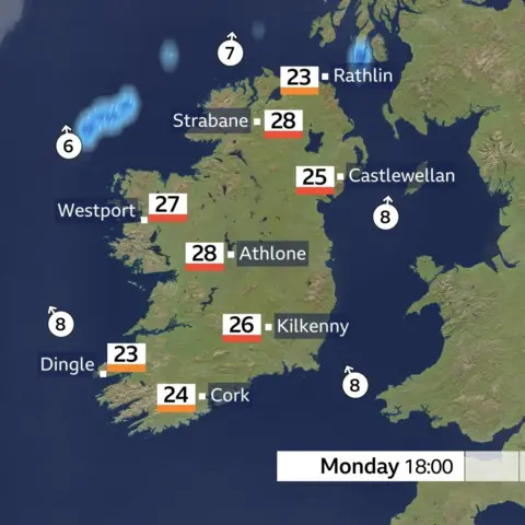 Weather map for Monday