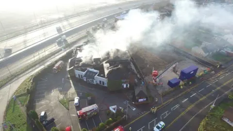 North Wales Police  drones aerial footage of the Gateway to Wales Hotel in Deeside