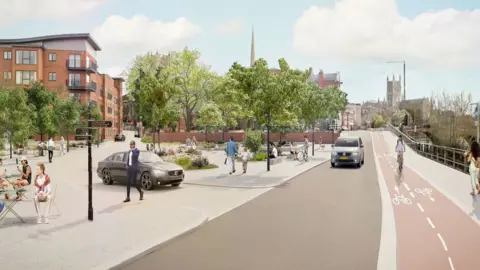 Worcester City Council Artist impression of Worcester City Council transport strategy plan