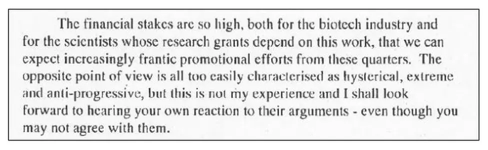 Cabinet Office Extract from the letter