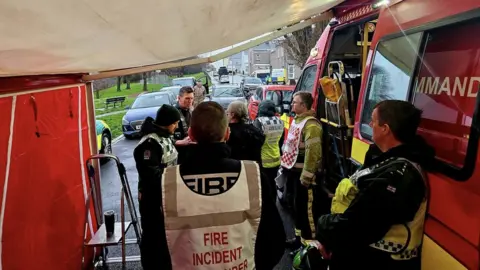 Buckfastleigh Fire Station Emergence services at the scene of the cordon in Keyham when a WWII bomb was found