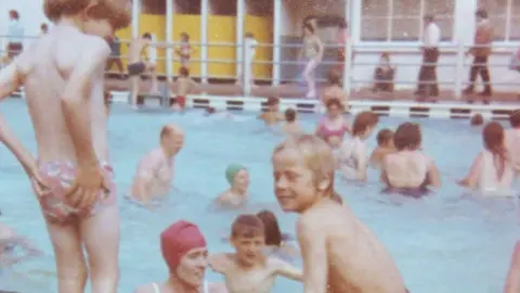 Wayne Gibbon/Abergavenny Voice Swimmers enjoy the open air pool in Bailey Park in 1972