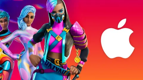 BBC Fortnite characters next to Apple logo