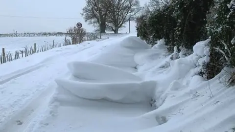 Holly Mitchell/FB Drifting snow in Stoke End, Norfolk