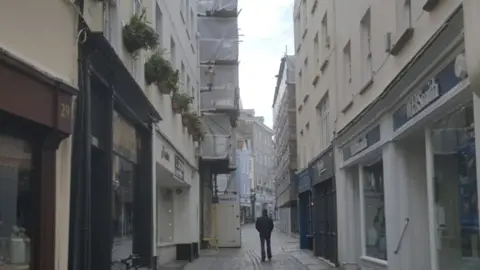 BBC Scaffolding on St Peter Port high street