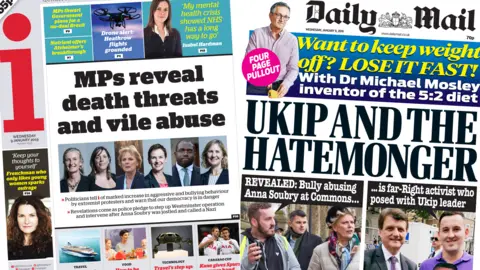 Composite image showing the i and Daily Mail front pages