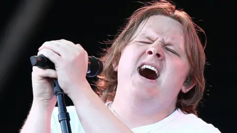 Lewis Capaldi on stage at Glastonbury