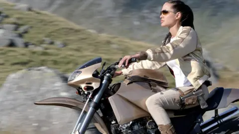 Alamy Angelina Jolie on a motorbike