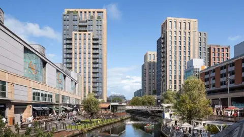 Hammerson CGI of the proposed towers either side of the river