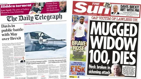 The Daily Telegraph and the Sun front pages