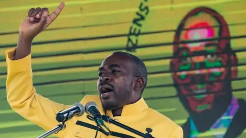 CCC leader Nelson Chamisa addresses a rally at the launch of the new party