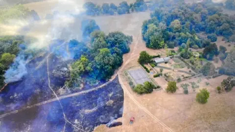 Essex Fire and Rescue Aerial view of field fire in Ardleigh