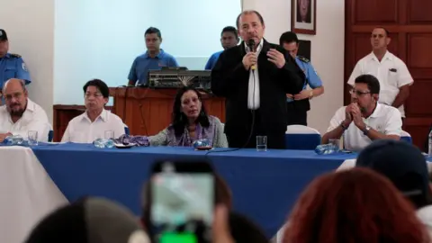 Reuters Nicaraguan President Daniel Ortega with Vice-President Rosario Murillo attend first round of dialogue in Managua, Nicaragua May 16, 2018.