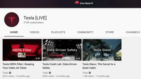 YouTube A still taken from YouTube. It features exactly the same videos and branding as the real Tesla page.