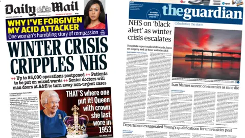 Daily mail and Guardian front pages for 03/01/18